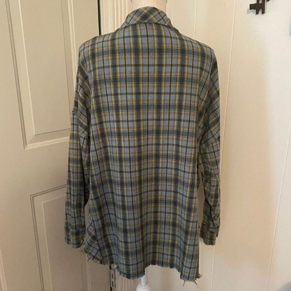 Peach Love Flannel Plaid oversized long sleeve raw edge shirt Size S - Picture 5 of 9
